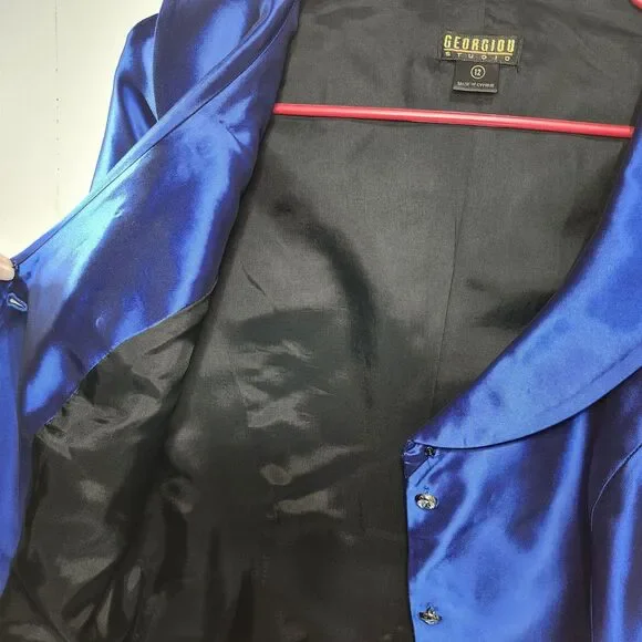 VNT Georgiou Studio Blue Shiny Blazer Size 12 + Unbranded Skirt Set Womens Suit - Picture 8 of 16